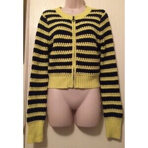 Princess Vera Wang Sweater Jacket Small Bright Yellow Navy Blue Striped